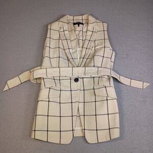 Rag & Bone Margot Sleeveless Belted Sz 6 Window Pane Check Double Breast Blazer